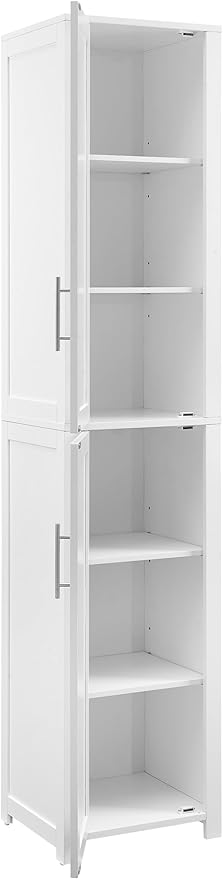 Crosley Furniture Savannah Linen Storage Cabinet, Laundry Room, Bathroom Organizer with Shelves, White