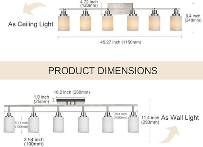 TODOLUZ 6-Lights Track Lighting Ceiling, Ceiling Spotlight Fixtures Brushed Nickel Bathroom Vanity Lighting with Opal White Glass, E26 Bulb Base