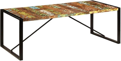 Solid Reclaimed Wood Dining Table 86.6 x 39.4 Inches Rectangular Farmhouse Style with Lacquered Finish for Dining Room and Kitchen