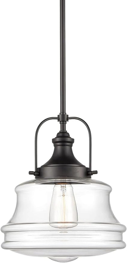 DEYNITE Industrial Black Pendant Light Milk White Glass Schoolhouse Hanging Light Fixture, E26 Dimmable Light for Kitchen Bar Dining Bathroom Bedroom