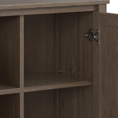 SIMPLIHOME Lev SOLID WOOD 32 Inch Wide Contemporary Low Storage Cabinet in Smoky Brown, For the Living Room, Entryway and Family Room