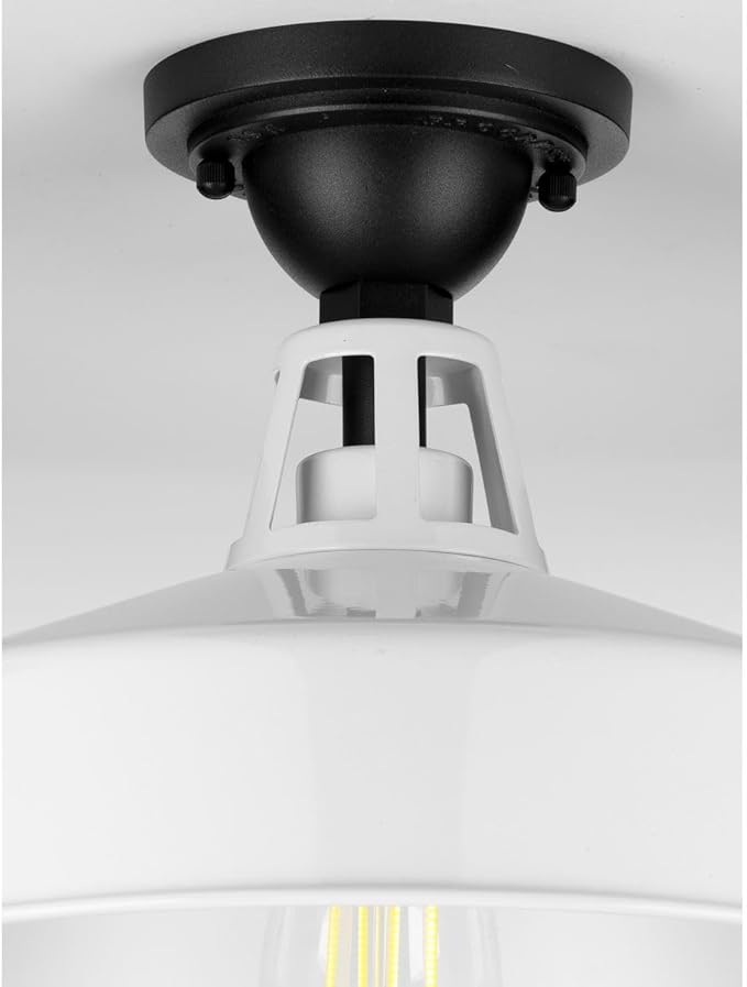 Progress Lighting Cedar Springs Collection 1-Light Farmhouse Outdoor Semi-Flush Mount Light White, 9.50x13.25x13.25