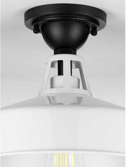 Progress Lighting Cedar Springs Collection 1-Light Farmhouse Outdoor Semi-Flush Mount Light White, 9.50x13.25x13.25
