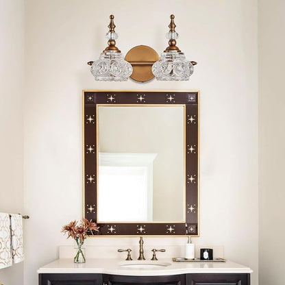 Bathroom Vanity Light Fixtures, 2-Light Vintage Crystal Bathroom Lighting, Matte Brushed Antique Brass Finish, Vintage Wall Sconce Light with Crystal Glass Shade