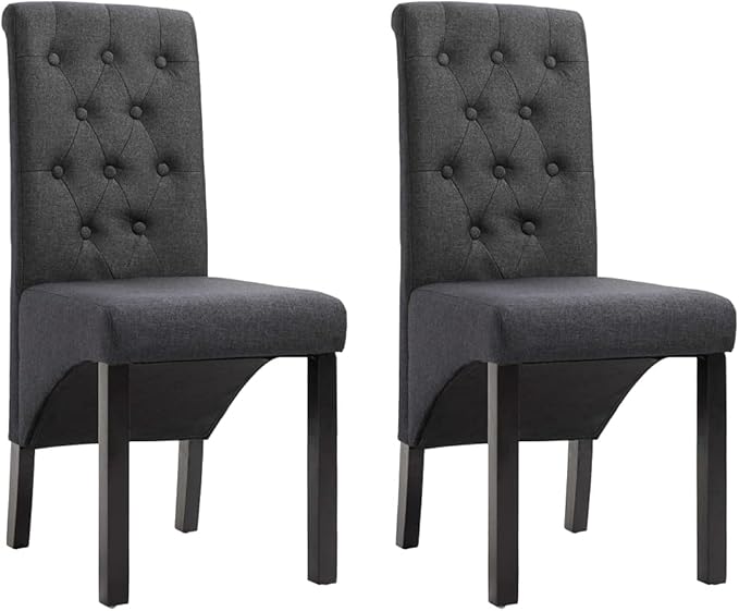 Dark Gray Fabric Dining Chairs Set of 2 with Rubberwood Legs Modern Ergonomic Comfort for Kitchen Dining Room Indoor Furniture