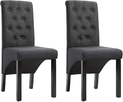 Dark Gray Fabric Dining Chairs Set of 2 with Rubberwood Legs Modern Ergonomic Comfort for Kitchen Dining Room Indoor Furniture
