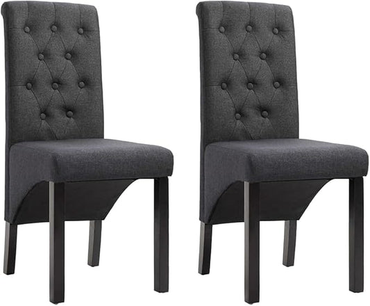 Dark Gray Fabric Dining Chairs Set of 2 - Ergonomic Upholstered Kitchen Chairs with Rubber Wood Frame, 16.5" Seat Width, Easy Assembly for Dining Room & Modern Farmhouse Decor
