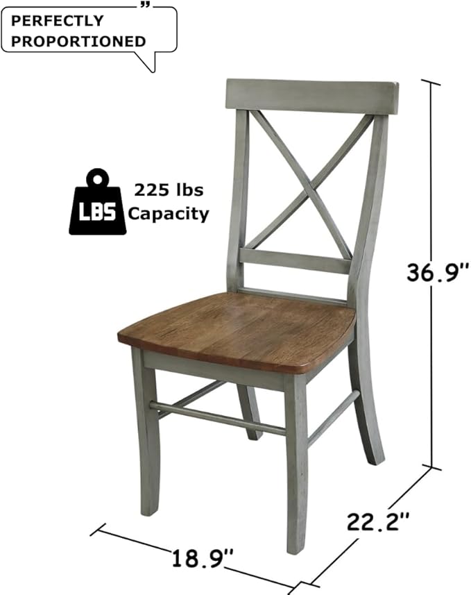 Set of Two X-Back Dining Chairs, Distressed Hickory/Stone