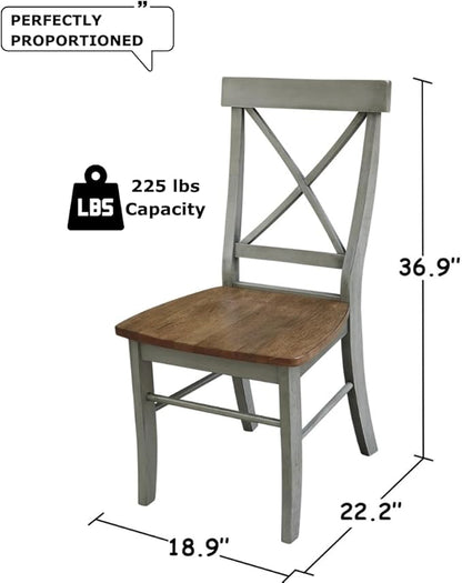 Set of Two X-Back Dining Chairs, Distressed Hickory/Stone