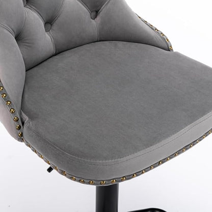 17.7 inch Base, Modern Upholstered Bar Stools with Backs Comfortable Tufted for Home Pub and Kitchen Island,Gray,Set of 2 (Gray + Velvet + Foam-4)