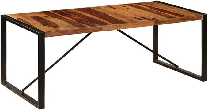 Dining Table for 8 People, Rectangular Sheesham Wood Top with Black Metal Frame, Industrial Style Kitchen Dining Room Table