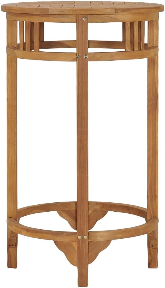Solid Teak Wood Round Bar Table Compact Durable Dining Table 23.6" Diameter 41.3" Tall for Kitchen & Dining Room Use Indoor Outdoor Patio Balcony Versatile Furniture for Small Spaces