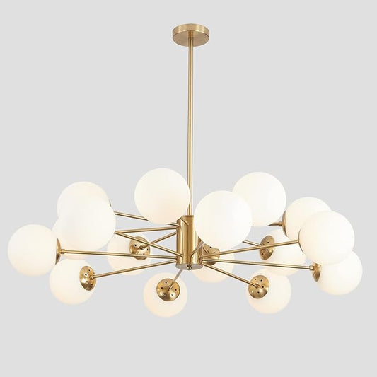 KCO Lighting Brushed Brass Chandelier Mid Century Modern Sputnik Chandelier Light Fixture Globe Flush Mount Ceiling Light Milk Glass Chandelier Gold Kitchen Island Lighting Fixture