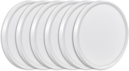 6PK 9 Inch LED Flush Mount Ceiling Light, 18W, 1860LM, 3000K/4000K/6000K CCT Selectable, Round Flat Panel Low Profile Ceiling Light Fixtures for Hallway, Kitchen, Bedroom, Laundry Room