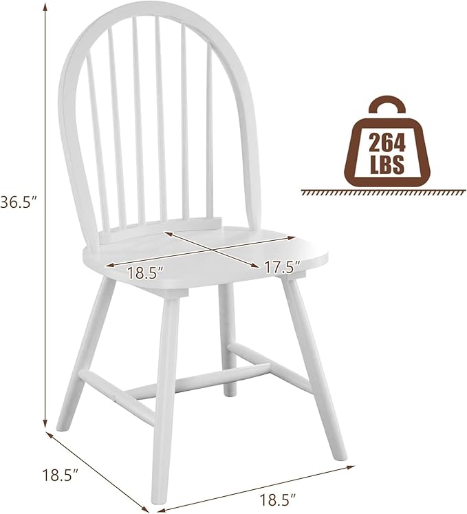 HAPPYGRILL 2 Pieces Wooden Dining Chairs Set, Vintage Armless Windsor Chairs, Kitchen Dining Chairs with Backrest, White