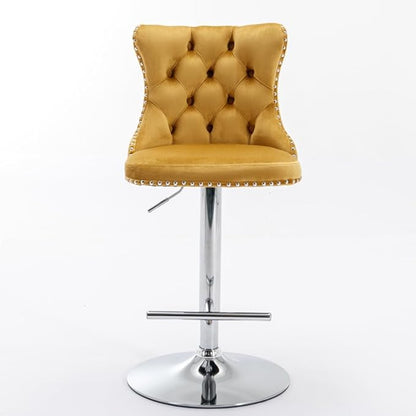 Premium Velvet Upholstered Swivel Bar Stool with Adjustable Height and Tufted Backrest for Kitchen Island, Home Bar, and Dining Space (Gold + Velvet + Foam)