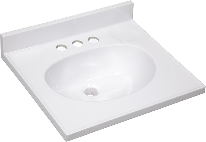Design House Cultured Marble Vanity Top, 19 in W x 17 in D, Integrated 4 in Centerset Oval Sink & Backsplash, Solid White, 586172