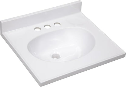 Design House Cultured Marble Vanity Top, 19 in W x 17 in D, Integrated 4 in Centerset Oval Sink & Backsplash, Solid White, 586172