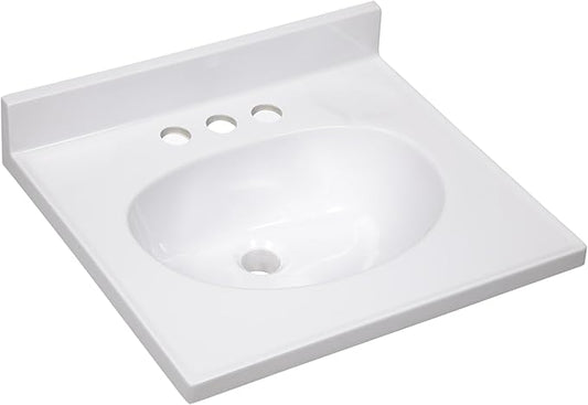 Design House Cultured Marble Vanity Top, 19 in W x 17 in D, Integrated 4 in Centerset Oval Sink & Backsplash, Solid White, 586172