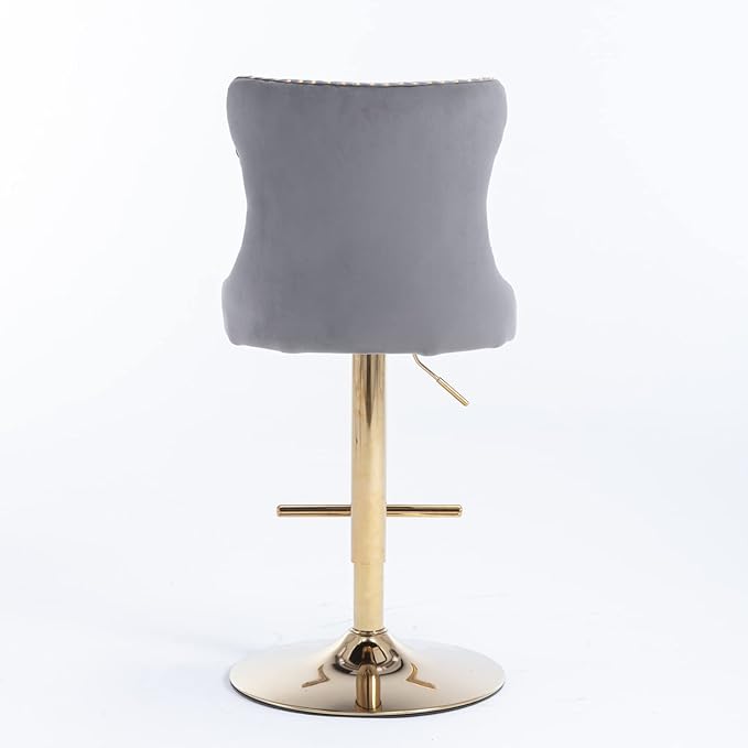 Golden Swivel Velvet Bar stools Adjusatble Seat Height from 25 33 Inch, Upholstered Bar Stools with Backs Comfortable Tufted for Home Pub and Kitchen Island（Gray,Set of 2）