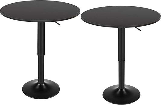 HOOBRO 2 Pcs Bar Table, Height-Adjustable Round Pub Table 27-35.4 Inches with Sturdy Base, Modern Style Bar Table Easy Assembly with Metal Base for Pub, Party and Small Places, Black BK58BTP201G1