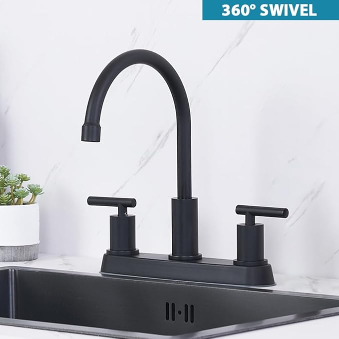 3 Hole Kitchen Faucet, Matte Black Two Handles Kitchen Faucet, RV Kitchen Sink Faucet, 3 Hole or 4 Holel Faucet for Kitchen Sink,TDLKF024W-B