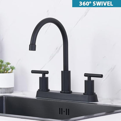 3 Hole Kitchen Faucet, Matte Black Two Handles Kitchen Faucet, RV Kitchen Sink Faucet, 3 Hole or 4 Holel Faucet for Kitchen Sink,TDLKF024W-B