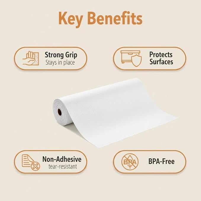 Coavas Shelf and Drawer Liner, Non Slip Extra Grip Non Adhesive Waterproof Thickened Cabinet Mat, Easy Cut for Kitchen Pantry Bathroom Dresser Cupboard (White, 12IN x 10FT)