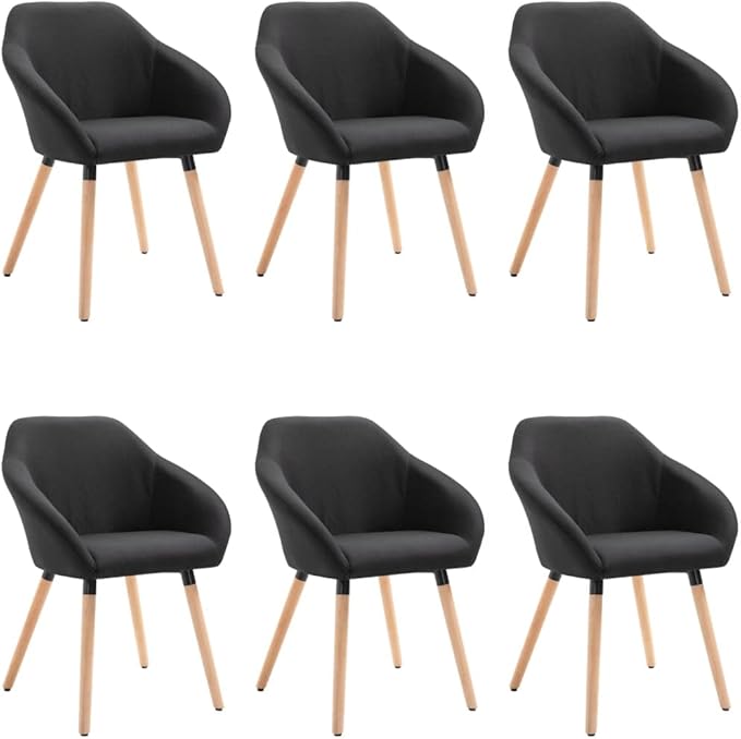 Set of 6 Black Fabric and Solid Wood Dining Chairs Ergonomic Design Modern Style for Dining Room Kitchen Living Room Furniture