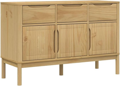 Solid Pine Sideboard Buffet Cabinet with 4 Doors 2 Drawers, 44.9 x 44.9 x 29.1 in Coffee Bar Storage for Dining Room Kitchenette Living Spaces