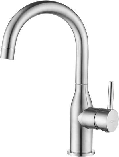 WOWOW Single Handle Bar Sink Faucet 1 Hole Bar Faucet Brushed Nickel Small Kitchen Faucet Modern Commercial Faucet for Sinks RV Sink Faucets with Water Supply Lines