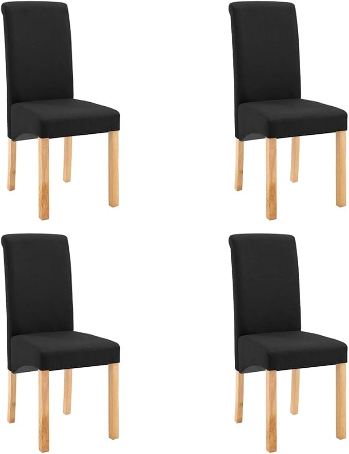 Modern Farmhouse Dining Chairs Set of 4 Black Fabric Upholstered Wooden Frame Accent Chairs for Kitchen Living Room Comfortable Furniture