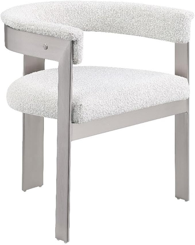 Pemberly Row Contemporary Dining Chair Set, Cream Boucle Fabric, Brushed Chrome Metal Frame, 23.5" W x 21.5" D x 28" H, Modern Upholstered Seating for Kitchen or Dining Room