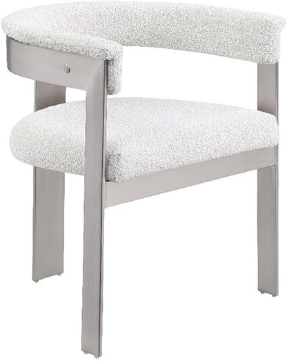 Pemberly Row Contemporary Dining Chair Set, Cream Boucle Fabric, Brushed Chrome Metal Frame, 23.5" W x 21.5" D x 28" H, Modern Upholstered Seating for Kitchen or Dining Room