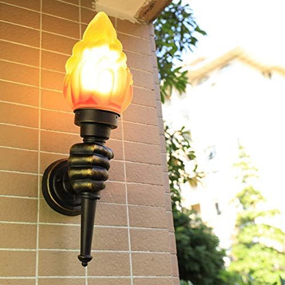 Retro Outdoor Waterproof Wall Lights Fixture Holding Torch Wall Lamp Left Torchbearer Hand Light Glass Lampshade E27 LED Bulb 7W Industrial Style,Bronze,3000K(1Pcs)
