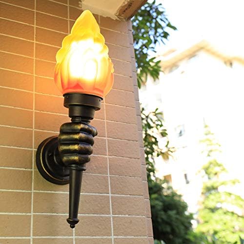 Retro Outdoor Waterproof Wall Light Fixture Holding Torch Wall Lamp Left+Right Torchbearer Hand Light Glass Lampshade E27 LED Bulb 7W Industrial Style,Bronze Finish,3000K(2Pcs)