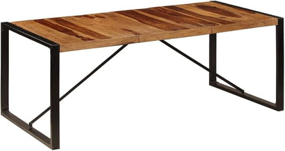 Natural Acacia Wood Dining Table, 78.7-inch Rectangular Kitchen Dinner Table, Polished Finish, Industrial Black Metal Frame for 8 People, Indoor Dining Room Furniture