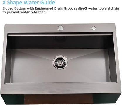 30 Inch Black Drop In Farmhouse Sink Workstation-Bokaiya 30 x 22 Black Stainless Steel Farmhouse Sink Top Mount Ledge Workstation 16 Gauge Single Bowl Drop In Kitchen Sink with Cutting Board