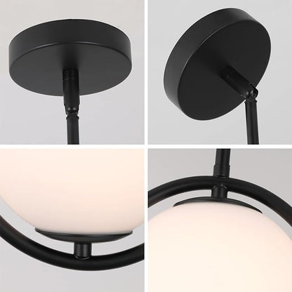Modern Pendant Light with Milk Glass Globe Lampshade, Hanging Light Fixture for Kitchen Island, Adjustable Height Hardwired Ceiling Fixture for Dining Room, Bedroom, Hallway (1, Black)
