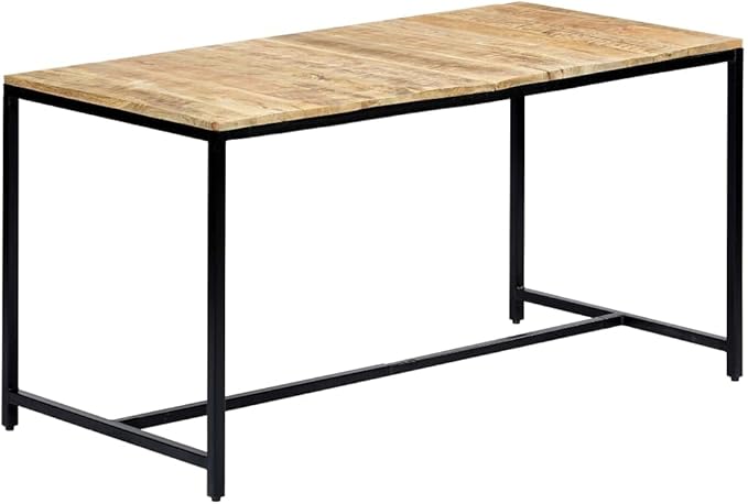Rectangular Dining Table, Solid Mango Wood and Iron Legs, Perfect for Kitchen Island, Dining Room Spaces, or Home Comedor