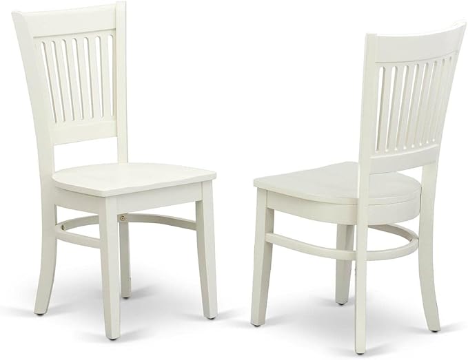 East West Furniture VAC-LWH-W Vancouver Dining Chairs - Slat Back Wood Seat Kitchen Chairs, Set of 2, Linen White