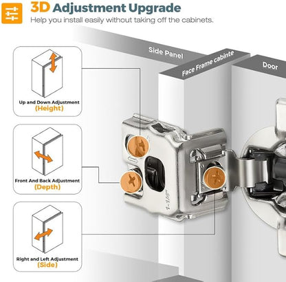 HOME EDIT 20 Pack 10 Pairs 1-1/4 inch Overlay Soft Close Cabinet Hinges for Kitchen, Stainless Steel Three-Way Adjustable, Concealed Self-Closing Door Hinges