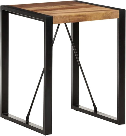 Small Dining Table Black 23.6 x 23.6 x 29.5 in Square Solid Acacia Wood Top with Powder Coated Steel Legs Industrial Bistro Kitchen Dining Room Furniture for Apartment Tiny Space