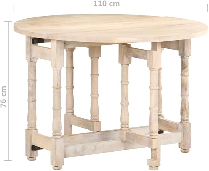 Round Dining Table, Bleached Solid Mango Wood, Standard Size for Kitchen, Seating 4 People, Durable Indoor Spaces Furniture