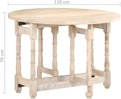 Solid Mango Wood Round Dining Table Beige Seats 4 for Kitchen and Dining Room Indoor Furniture Classic Warm Design