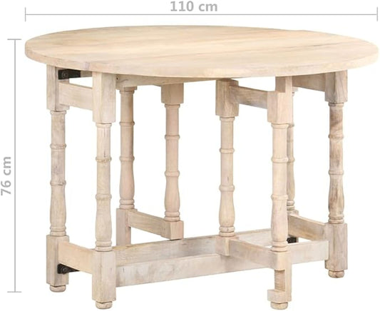 Round Dining Table 29.9" H Solid Mango Wood Beige 4-Seat Extendable Small Dining Room Kitchen Modern Farmhouse