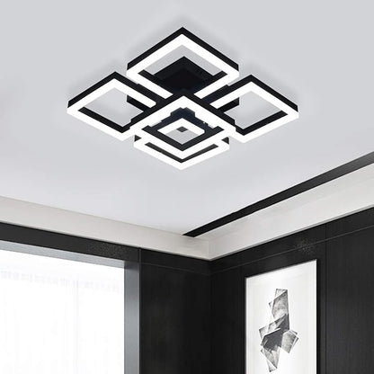 Garwarm Modern LED Ceiling Light, Black Flush Mount Light Fixtures,64W Ceiling Lamp for Living Room Bedroom Dining Room, 5 Square Metal Acrylic Surface Mount Chandelier Cool White 6000K
