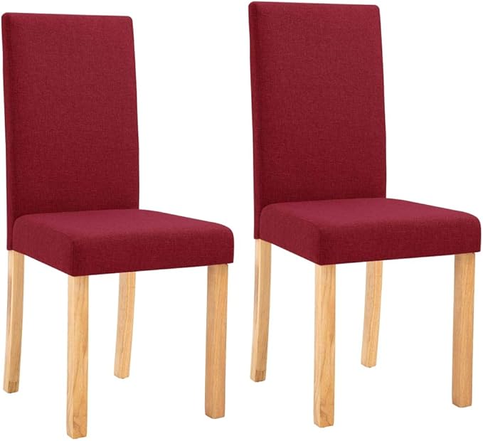Wine Red Fabric Dining Chairs Set of 2 with Rubber Wood Frame, Ergonomic Soft Upholstered Seats for Kitchen Dining Room and Farmhouse Style Decor