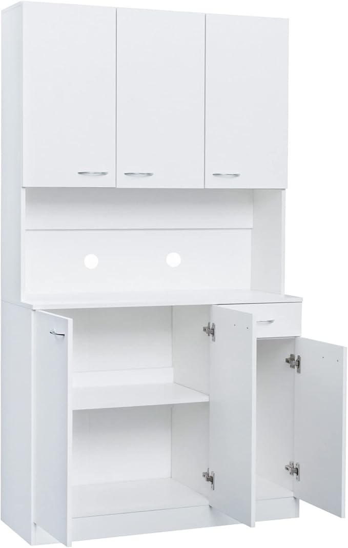 71" Tall Kitchen Pantry Cabinet,Sideboard Buffet Cabinet with 6 Doors and Shelves,Kitchen Island with Microwave Stand,Kitchen Hutch Storage Cabinet with 1 Drawer for Kitchen,Kitchen Cabinet (White)