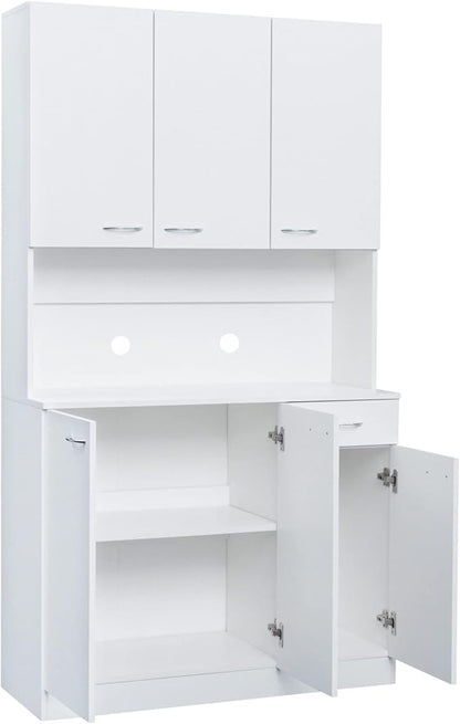 71" Tall Kitchen Pantry Cabinet,Sideboard Buffet Cabinet with 6 Doors and Shelves,Kitchen Island with Microwave Stand,Kitchen Hutch Storage Cabinet with 1 Drawer for Kitchen,Kitchen Cabinet (White)